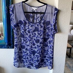Cap Sleeve Sheer Blue Floral Top